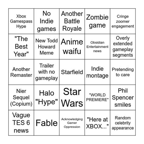 Xbox Bethesda Bingo Card