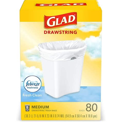 Glad Medium Kitchen Drawstring Trash Bags 8 Gallon White Trash Bag