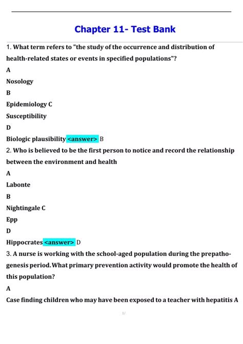 TEST BANK CHAPTER 11- EXAM QUESTIONS WITH CORRECT ANSWERS - Pathology