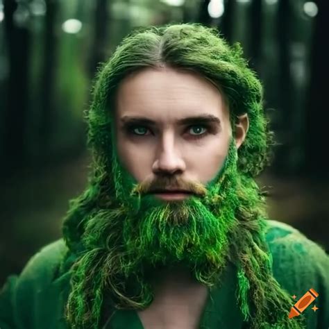 Portrait Of A Man With Green Skin Moss Beard In A Green Robe On Craiyon