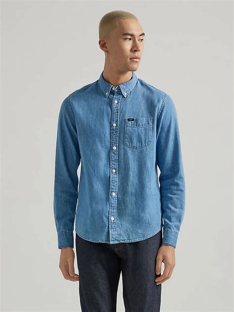 Mens Lee Denim Button Down Shirt