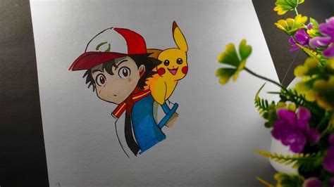 How To Draw Ash And Pikachu Step By Step For Beginnerscolour Ash