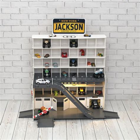 Wood Toy Car Garage Organizer for Monster Trucks and Diecast Cars