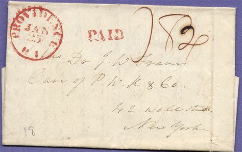 Providence New York C Stampless Folded Letter Us Postal History