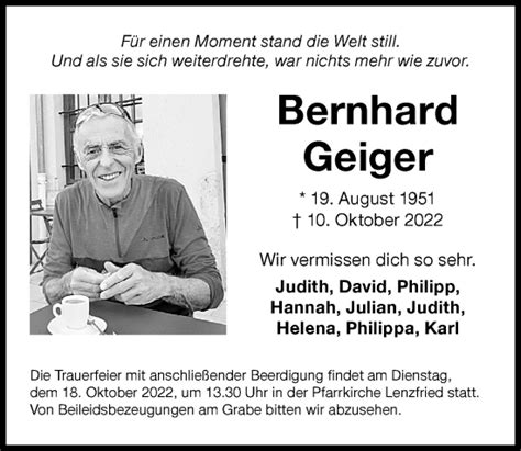 Traueranzeigen von Bernhard Geiger Allgäuer Zeitung