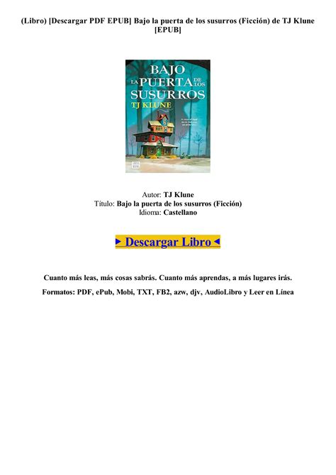 Descargar Pdf Epub Libro Bajo La Puerta De Los Susurros Ficci N De