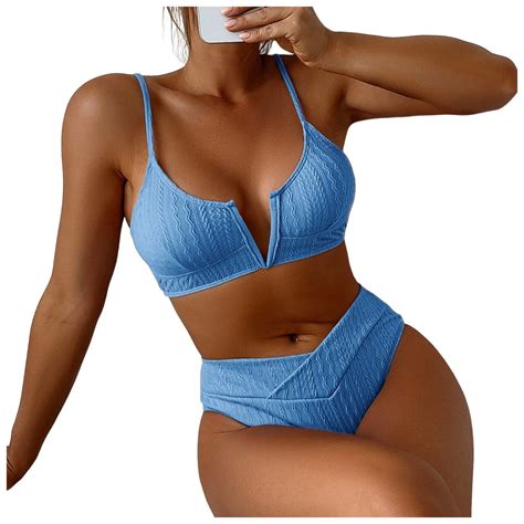 Celivon Womens Solid Bikini Deep V High Waist Sexy Swimwear Pool Party