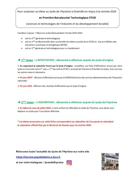 Procédure pour intégrer la classe de 1ère STI2D Lycée De L hyrome