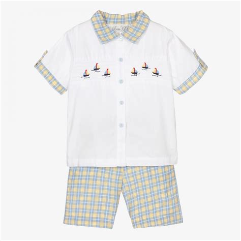 Beau Kid Boys Yellow And Blue Shorts Set Childrensalon