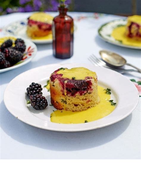 Blackberry And Thyme Steamed Puddings With Bay Custard Recipe Delicious Magazine