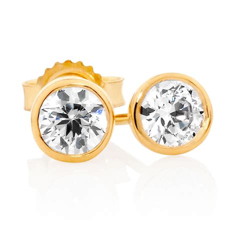 Stud Earrings With Cubic Zirconia In 10kt Yellow Gold