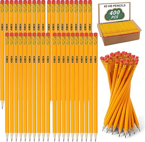 Ikayas 400 Pack 2 Hb Pencils Bulk Yellow Sharpened Pencils 2 With Erasers For