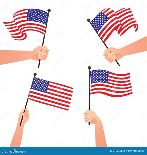 Vector Flat Design Illustration Hand Holding And Waving The National