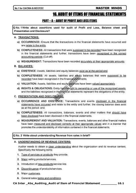 Audit OF Items OF Financial Statements Auditing And Ethics Studocu