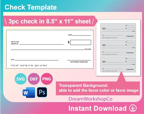 Bank Check Template, Blank Check Template. Ms Word, PSD, PNG, SVG, Dxf ...