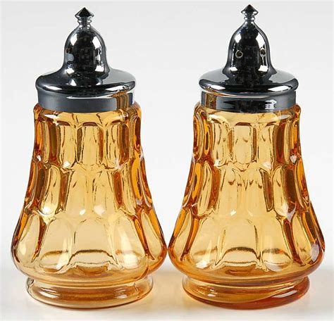 Thumbprint Colonial Amber Shaker Set W Metal Lids By Fenton