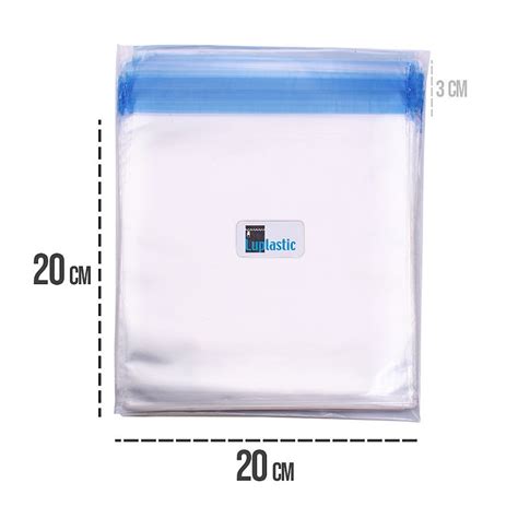 Saco Adesivado 20x20 cm Plástico PP Transparente Aba 3cm Abre e