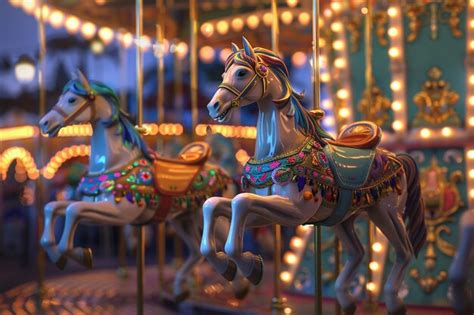 Premium Photo Whimsical Carousel With Brightly Painted Horses Oc