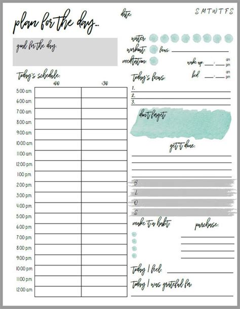 PLAN THE DAY Daily Planning Sheet Printable | Etsy