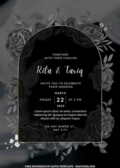 Black Roses Canva Wedding Invitation Templates In Wedding