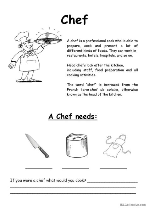 Chef Community Helper Pictur English Esl Worksheets Pdf Doc