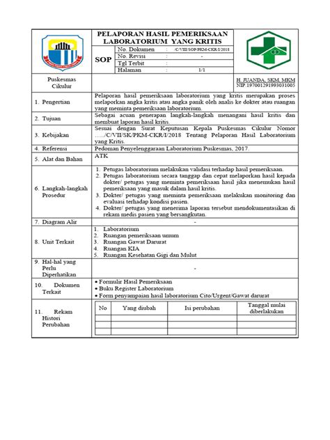 Sop Pelaporan Hasil Pemeriksaan Laboratorium Yang Kritis Pdf