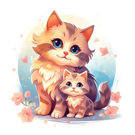 Premium AI Image | A drawing of a cat and her kitten