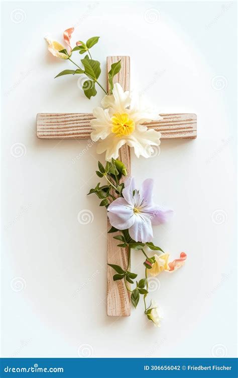 Una Cruz De Madera Con Flores Encima En Una Carta De Semana Santa Una