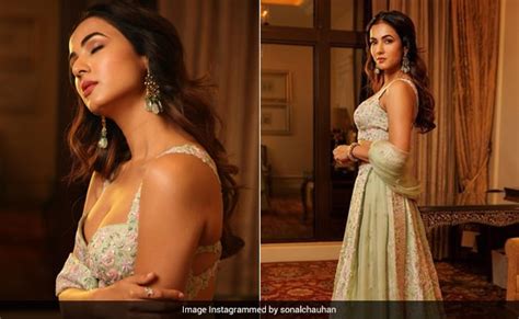 Sonal Chauhan Is Straight Out Of A Dream In A Summery Pastel Green Lehenga