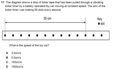 SOLVED: 17. The diagram shows a strip of ticker tape that has been ...