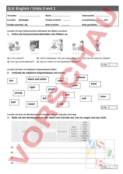 Arbeitsblatt Yw Pr Fung Unit Englisch Gemischte Themen