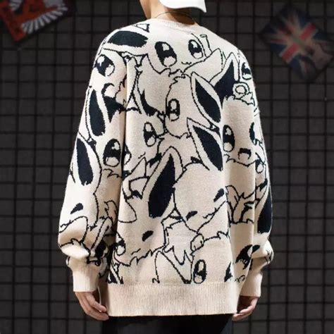 Premium Harajuku Pokemon Eevee Knitted Long Sleeve Sweater Etsy