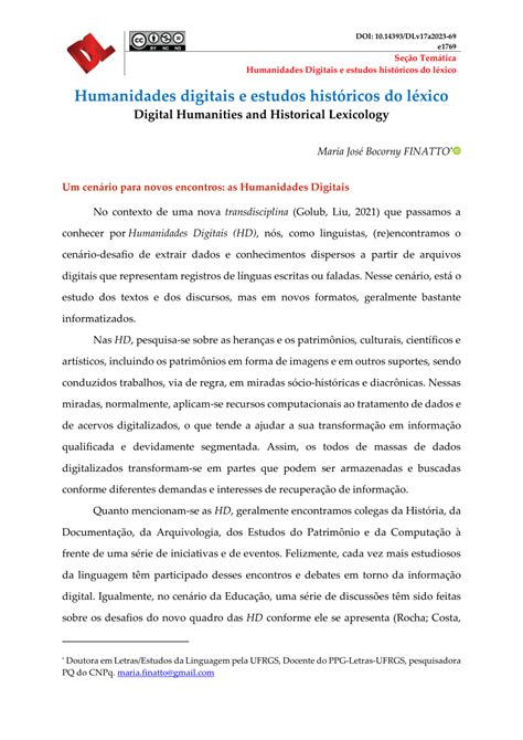 Pdf Humanidades Digitais E Estudos Hist Ricos Do L Xico