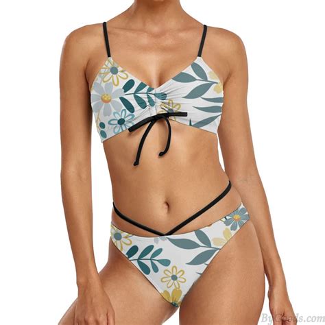 Sexy Blumen Blatt Muster Bikini Badeanzug Gurt Strand Mit Zwei St Cken