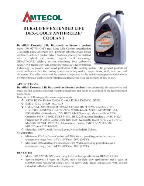 Pdf Duralife Extended Life Dex Cool Antifreeze Coolant Dex Cool