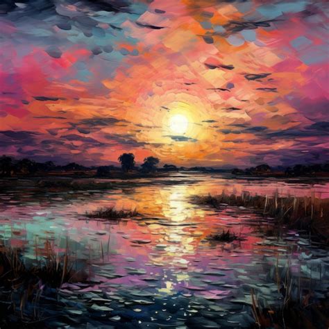 Premium Photo Lagoon At Dusk A Captivating Impressionist Painting