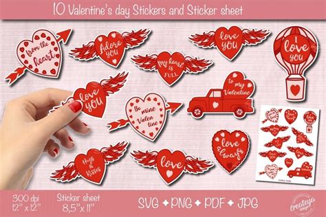 Valentine stickers Bundle SVG, Sticker PNG, Heart Stickers