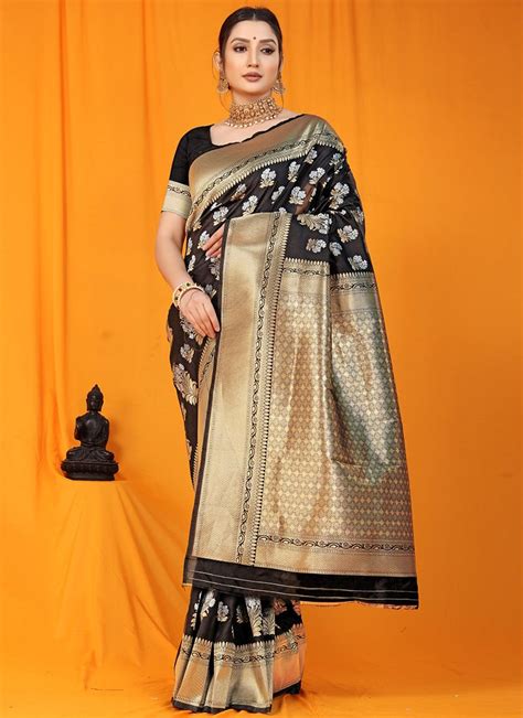 Shop Patola Silk Black Color Zari Weaving Work Saree Festive Wear Online At Best Price Cbazaar