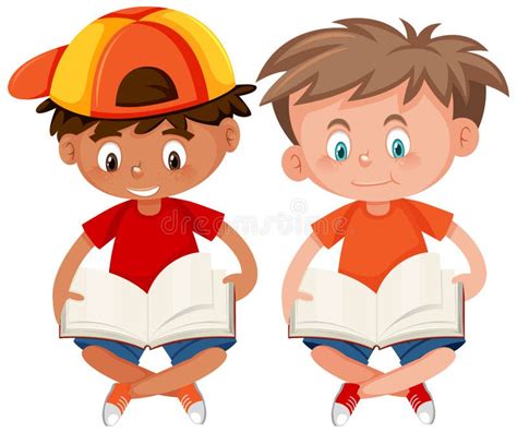 Two Boys Reading Book In The Park Stock Vector Illustration Of Reading Pupil 82633773