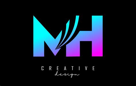 Creative colorful letters MH m h logo with leading lines and road ...