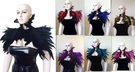 Black Steampunk Evening Feather Shrug Shoulder Wrap Burlesque Collar