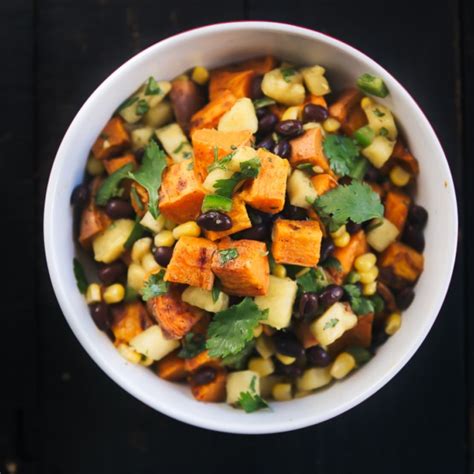 Roasted Sweet Potato Black Bean Salad With Pineapple Corn Salsa