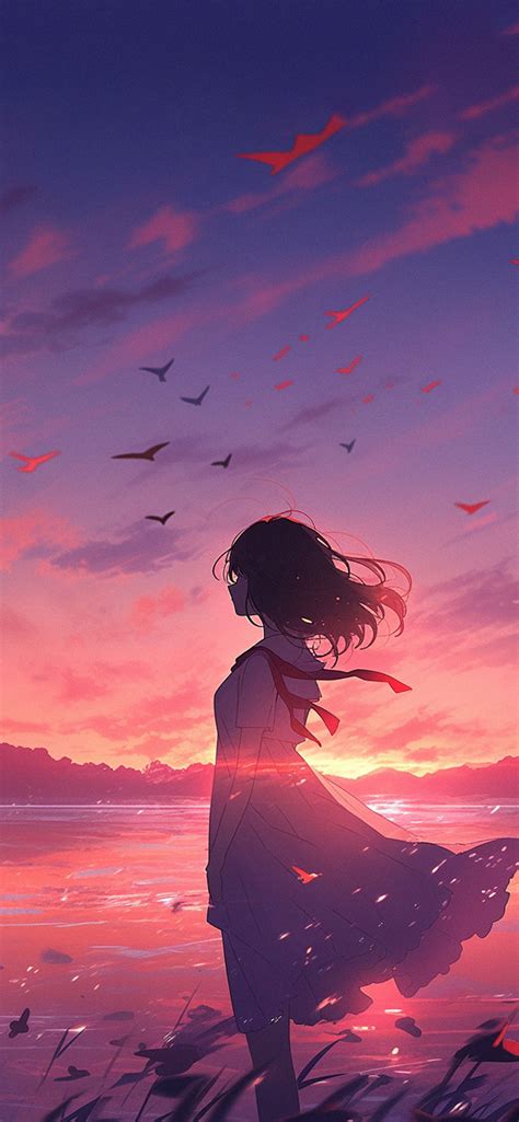 Anime Girl & Sunset Wallpaper - Cute Anime Girl Wallpaper iPhone