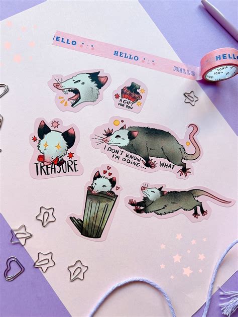 Opossum Vinyl Sticker Set Sticker Sheet Etsy