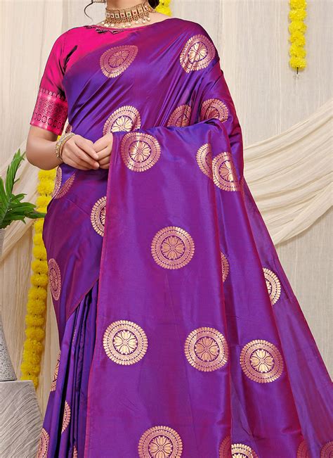 Buy Zari Weaving Work Purple Color Soft Patola Silk Saree Festive Wear Online At Best Price