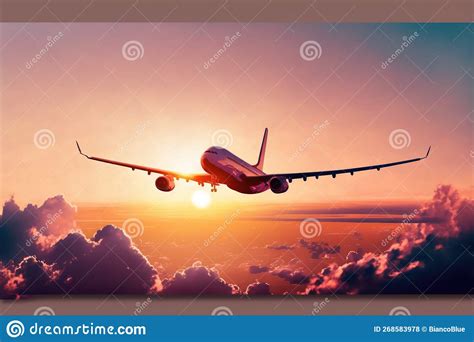 Airplane Flying In The Sky Passenger Airline Travel And Tourism Stock Illustration