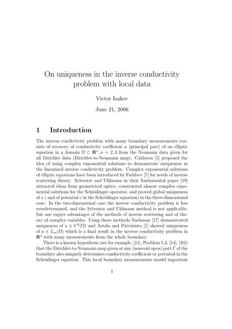 Pdf Isakov V On Uniqueness In The Inverse Conductivity Problem With