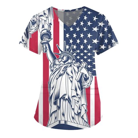 Ehtmsak Independence Day Fourth Of July Scrubs For Women Sets Plus Size