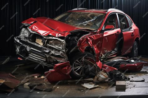 Coche Destruido Tras Un Accidente Accidente De Coche En La Calle Coche Dañado Tras Colisión