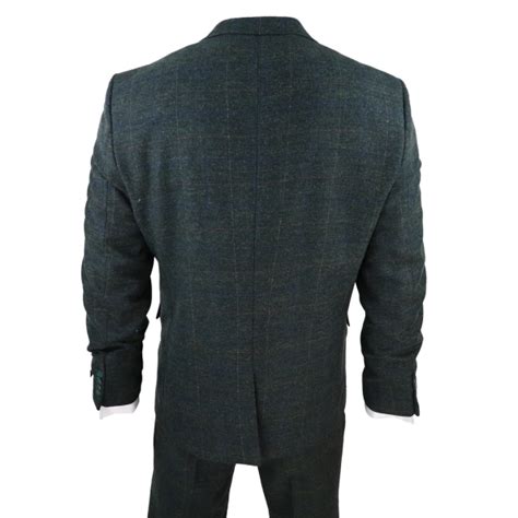 Men S 3 Piece Suit Wool Tweed Green Blue Brown Check 1920s Gatsby Buy